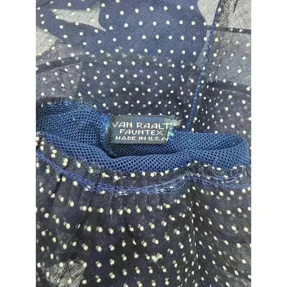 Vtg Van Raalt Women's Navy Blue Polka-dot Ruffle Gloves - Picture 5 of 5